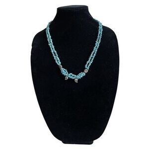 Multi-Strand Turquoise Chips Beaded Necklace with Silver Accents NWOT